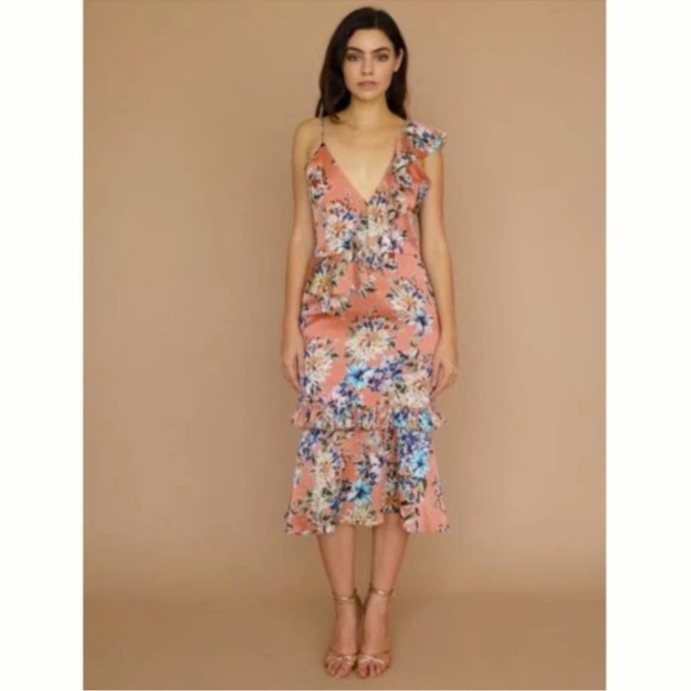 Vone Yuli Floral ruffle hem midi dress size 0